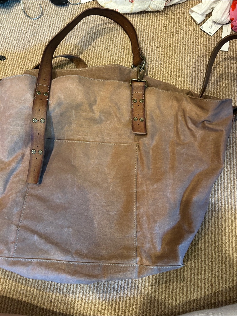 NWOT WE THE FREE Waxed canvas Oversized Brown Canvas Tote Bag in brown - Picture 4 of 11